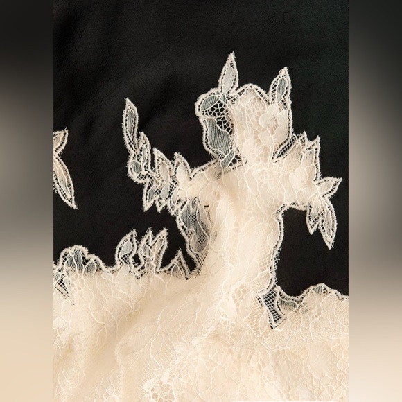 NWT H&M Lace-Trimmed Satin Skirt.Black With Cream Lace Hem Size M & S - Picture 5 of 6